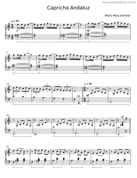 Partitura da música Capricho Andaluz – Mário Mascarenhas