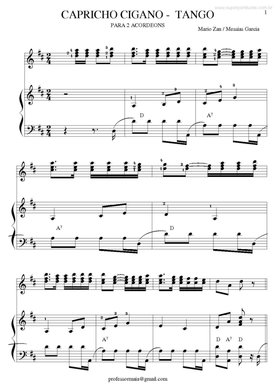 Partitura da música Capricho Cigano (Dois Acordeons)