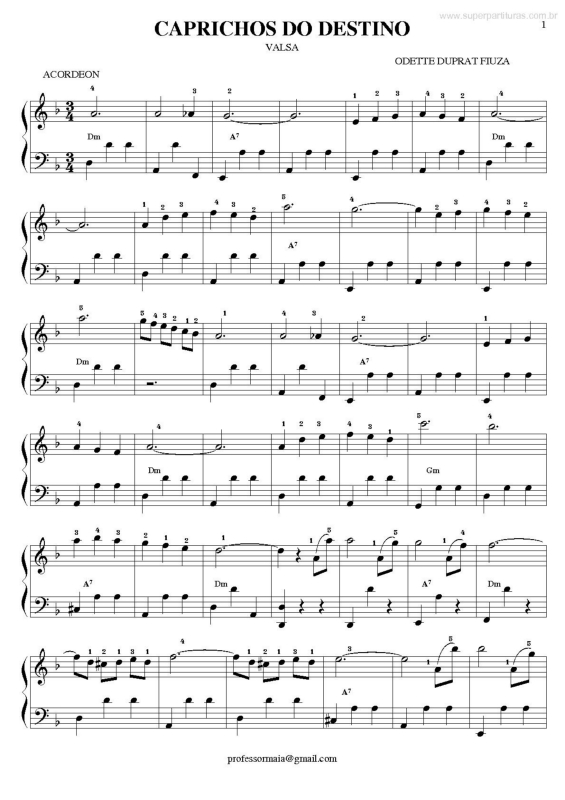 Partitura da música Caprichos do Destino