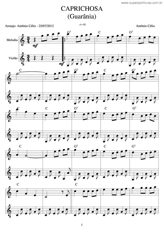 Partitura da música Caprichosa