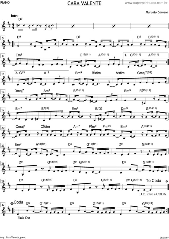 Partitura da música Cara Valente v.2