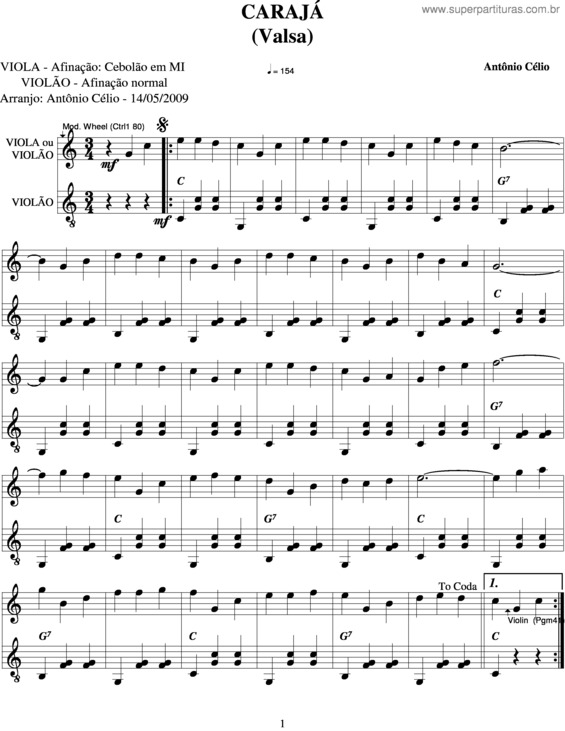 Partitura da música Carajá