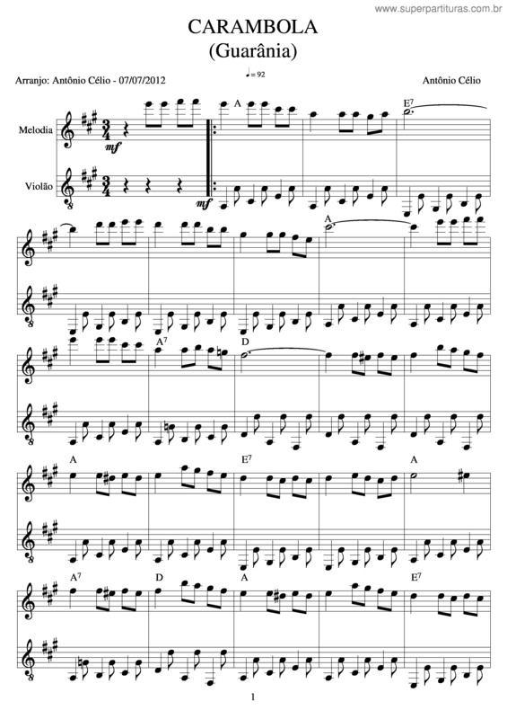 Partitura da música Carambola