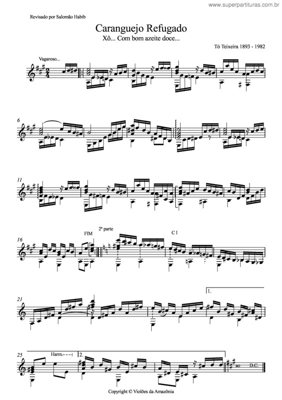 Partitura da música Caranguejo refugado