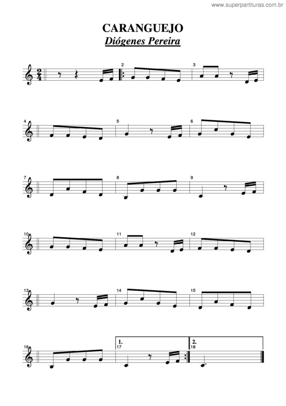 Partitura da música Caranguejo