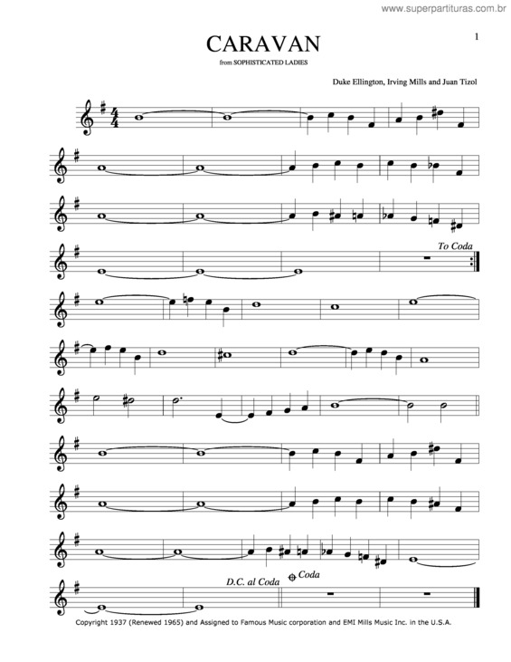 Partitura da música Caravan v.2