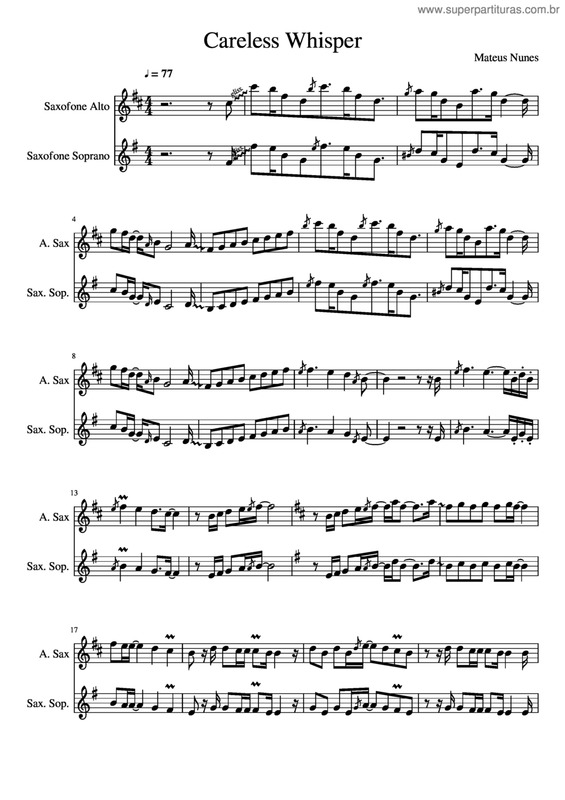 Partitura da música Careless Whisper v.3