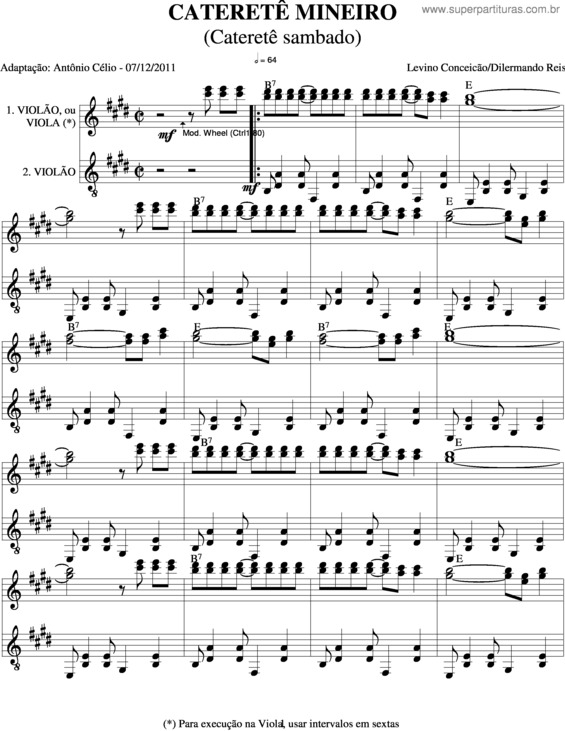 Partitura da música Caretetê Mineiro