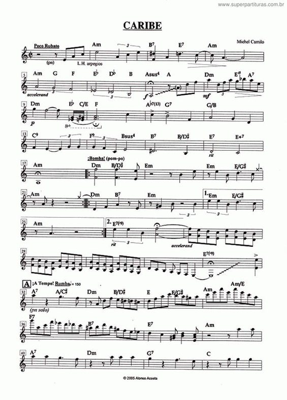 Partitura da música Caribe