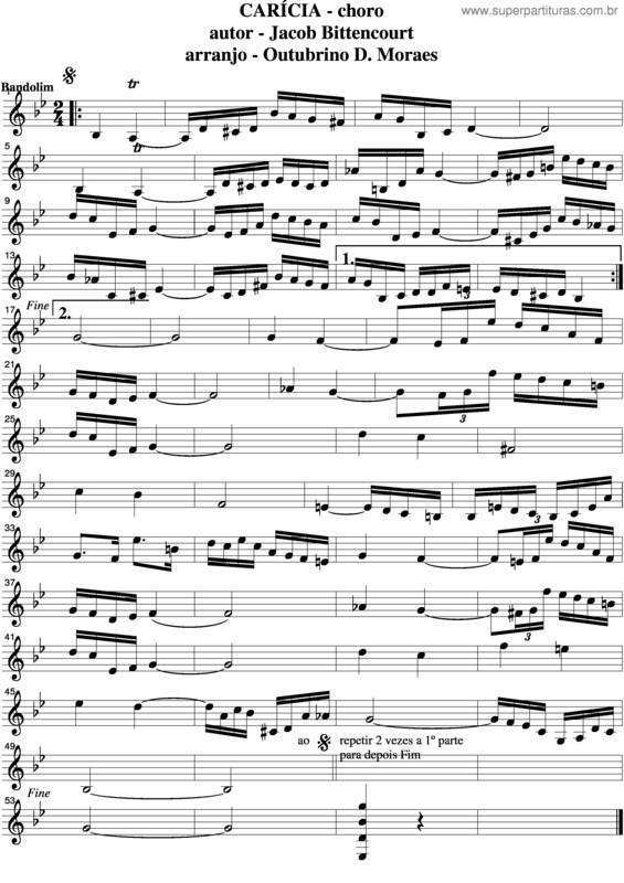 Partitura da música Carícia v.3