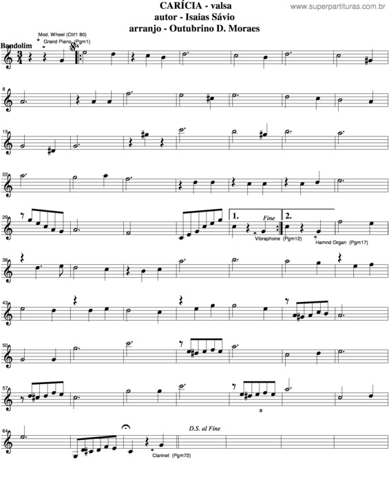 Partitura da música Carícia v.7