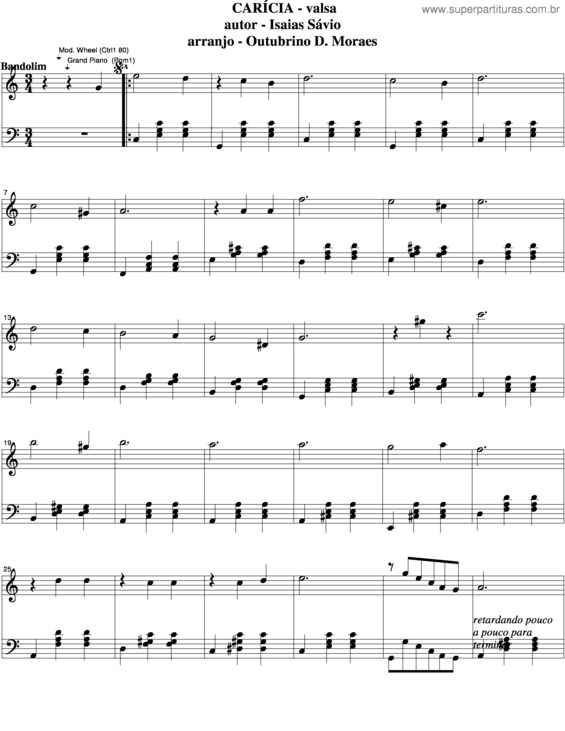 Partitura da música Carícia v.8