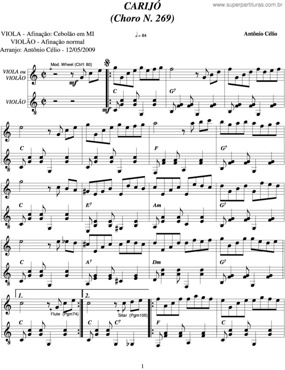 Partitura da música Carijó