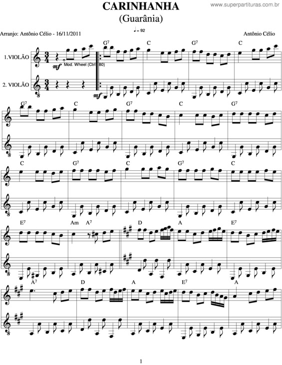 Partitura da música Carinhanha v.5