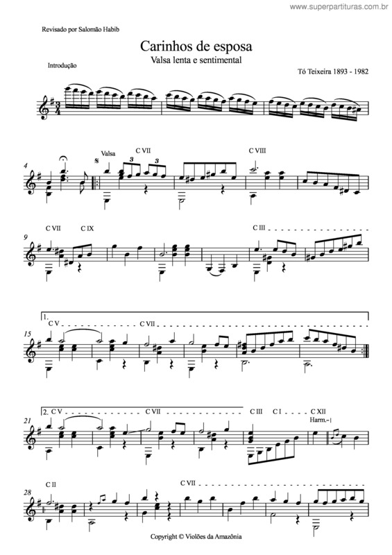 Partitura da música Carinhos de esposa