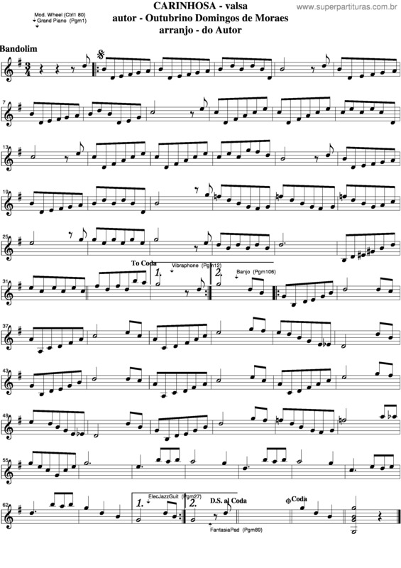 Partitura da música Carinhosa  v.2