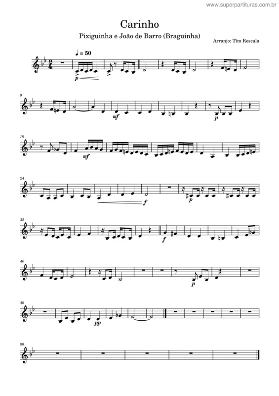 Partitura da música Carinhoso – Contraalto