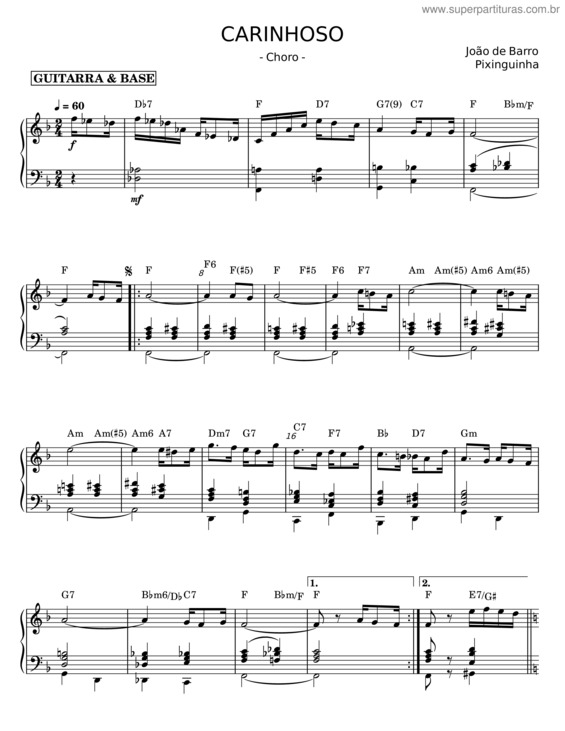 Partitura da música Carinhoso – João De Barro