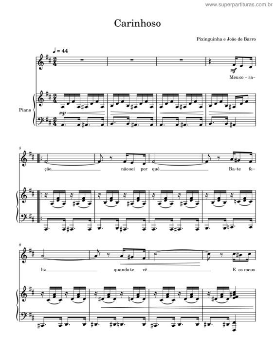 Partitura da música Carinhoso – Pixinghinha & Braguinha
