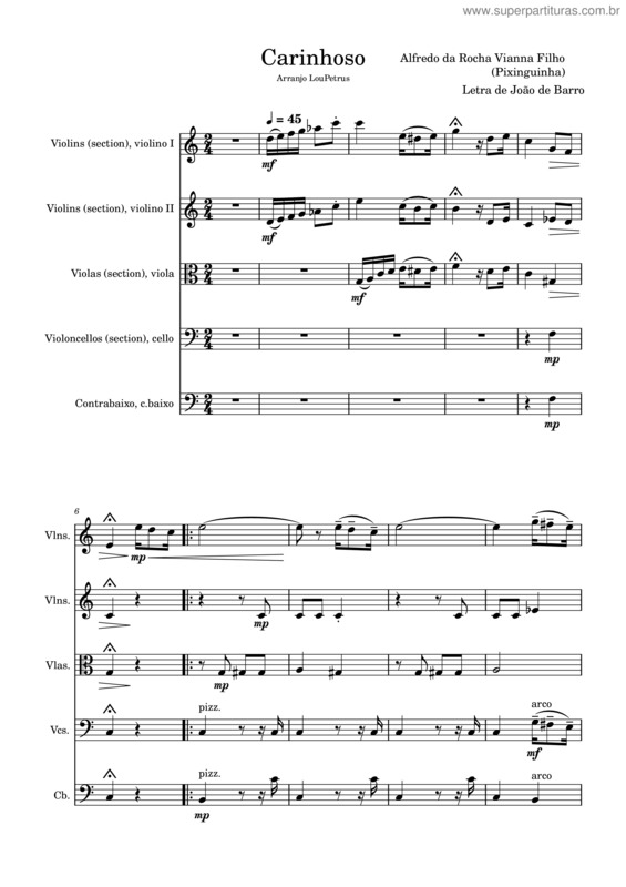 Partitura da música Carinhoso – Pixinghinha Carinhoso v.2