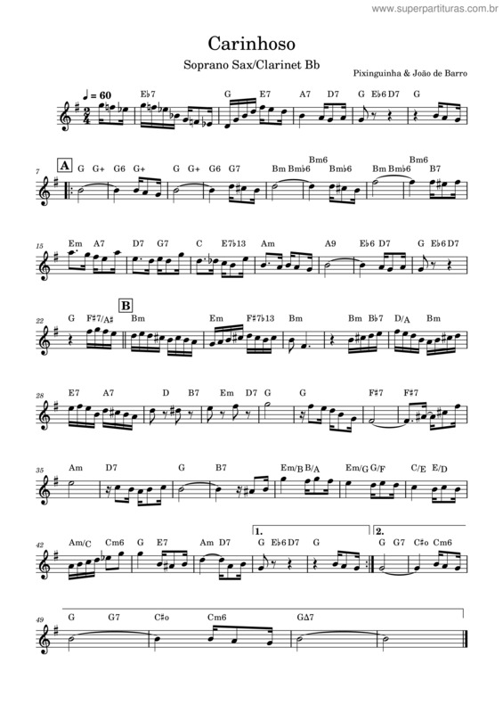 Partitura da música Carinhoso – Pixinghinha Carinhoso v.3