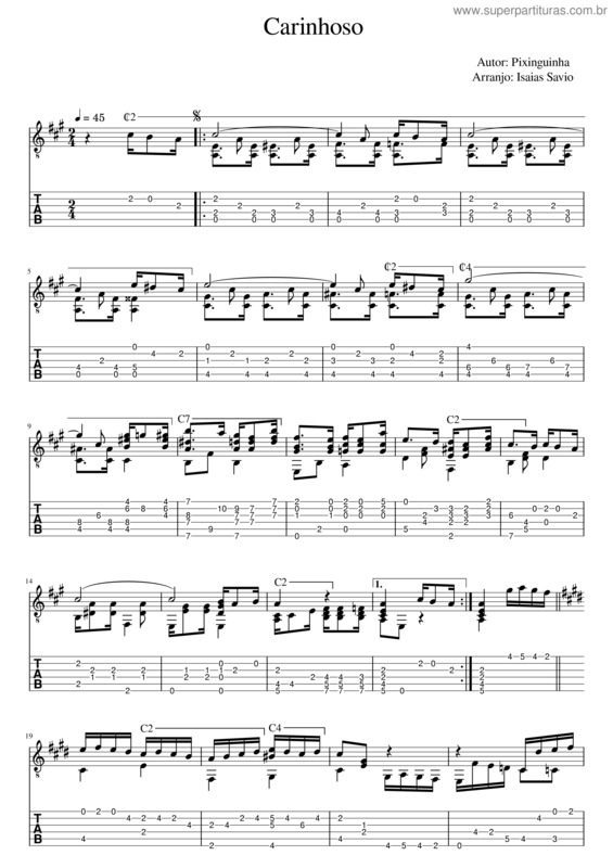 Partitura da música Carinhoso – Pixinghinha Carinhoso