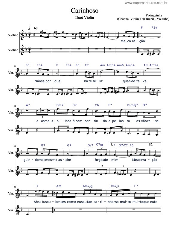 Partitura da música Carinhoso – Pixinghinha