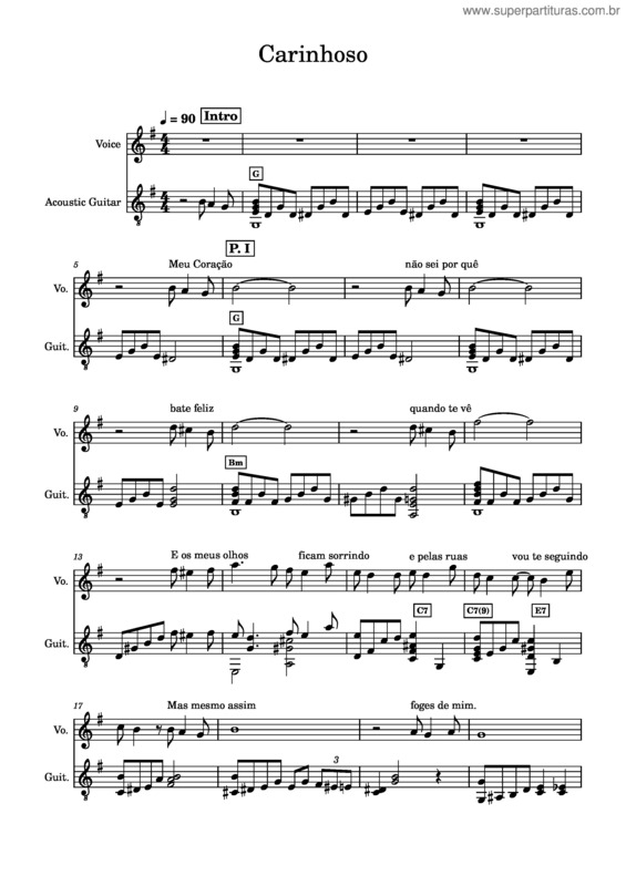 Partitura da música Carinhoso – Pixinginha