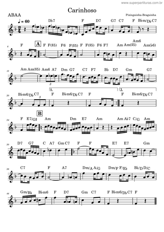 Partitura da música Carinhoso – Pixinguinha F