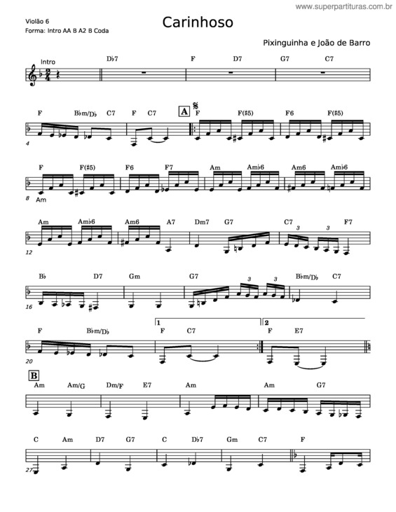 Partitura da música Carinhoso – Pixinguinha v.10