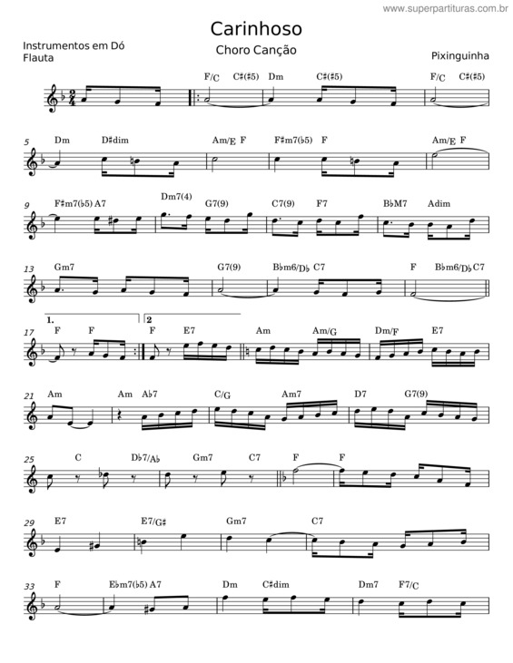 Partitura da música Carinhoso – Pixinguinha v.11
