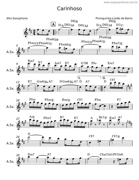 Partitura da música Carinhoso – Pixinguinha v.12