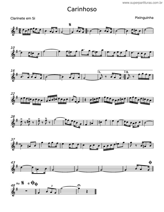 Partitura da música Carinhoso – Pixinguinha v.13