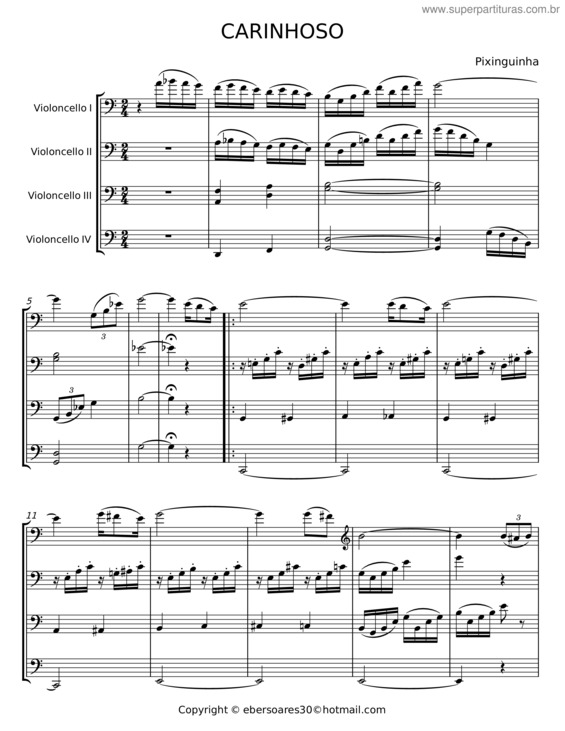 Partitura da música Carinhoso – Pixinguinha v.14