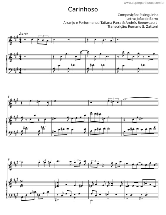 Partitura da música Carinhoso – Pixinguinha v.17