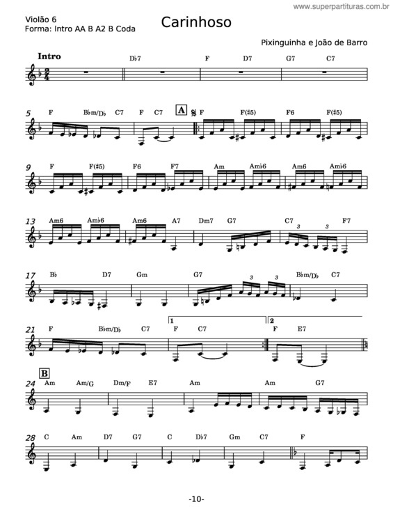 Partitura da música Carinhoso – Pixinguinha v.18