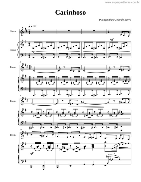 Partitura da música Carinhoso – Pixinguinha v.19