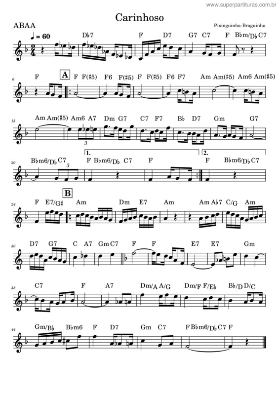 Partitura da música Carinhoso – Pixinguinha v.2