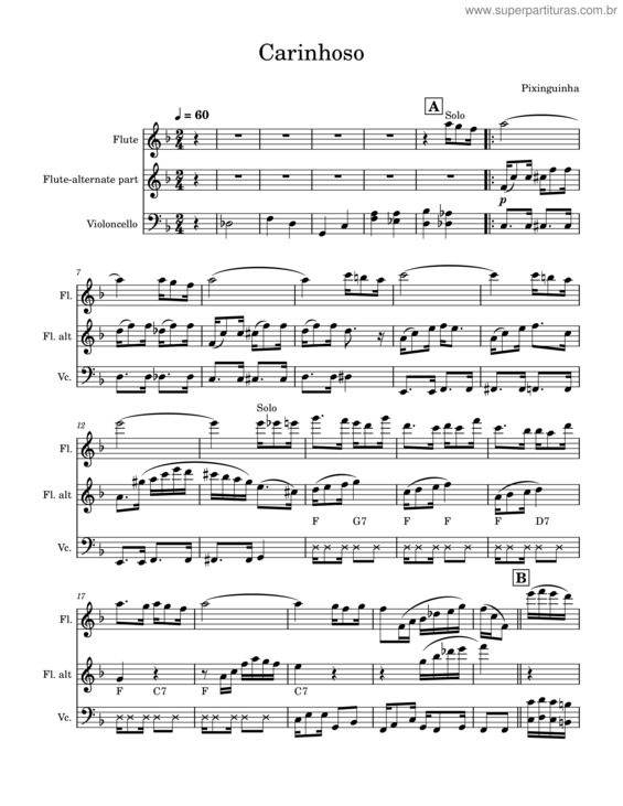 Partitura da música Carinhoso – Pixinguinha v.20