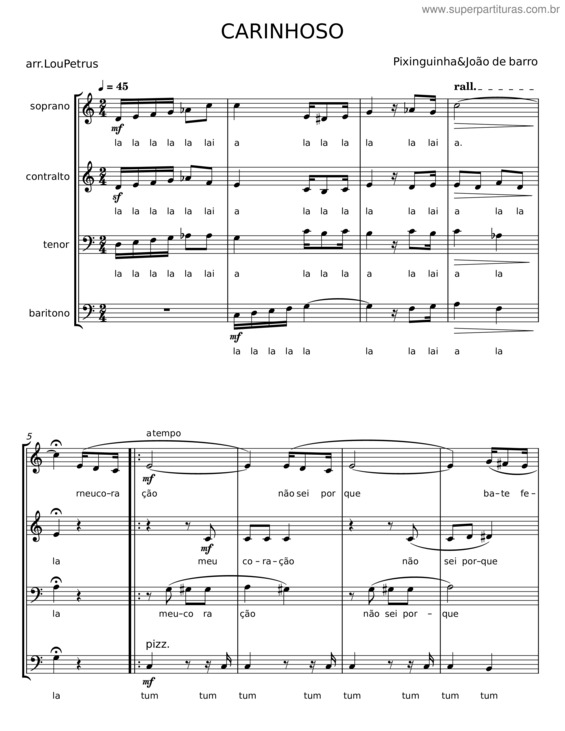 Partitura da música Carinhoso – Pixinguinha v.21