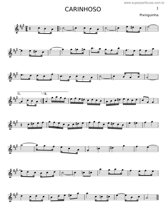 Partitura da música Carinhoso – Pixinguinha v.22