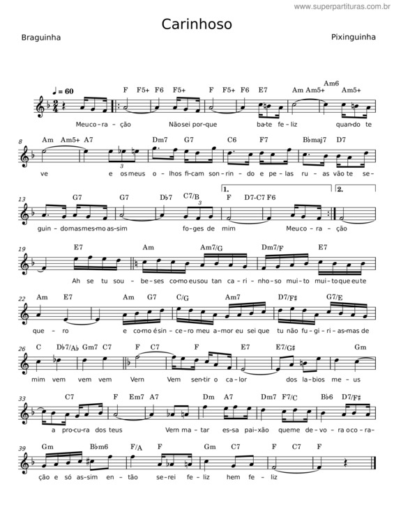 Partitura da música Carinhoso – Pixinguinha v.23