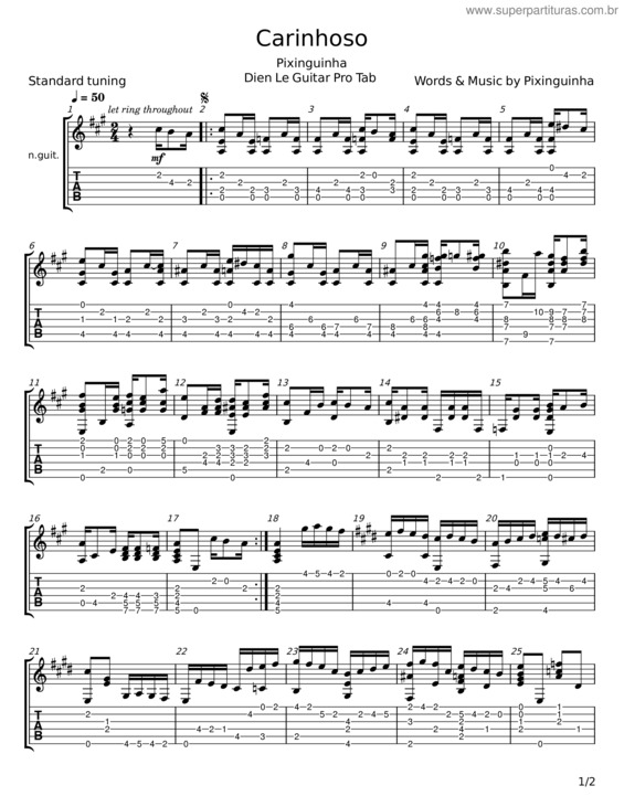 Partitura da música Carinhoso – Pixinguinha v.25