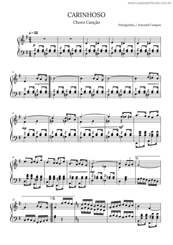 Partitura da música Carinhoso – Pixinguinha v.27