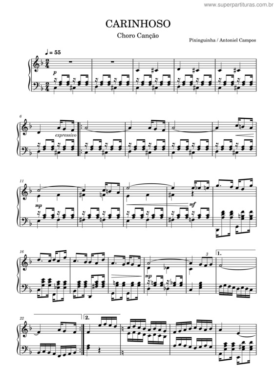 Partitura da música Carinhoso – Pixinguinha v.28