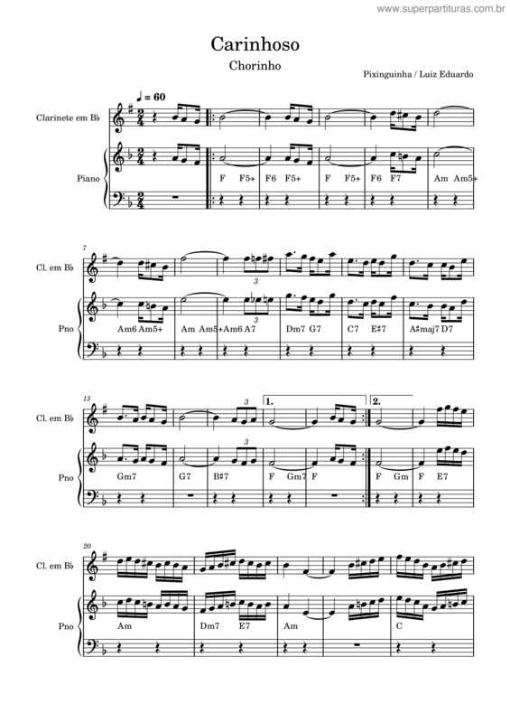 Partitura da música Carinhoso – Pixinguinha v.30