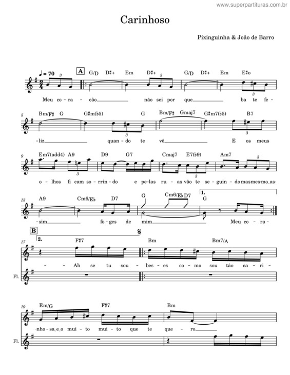 Partitura da música Carinhoso – Pixinguinha v.31