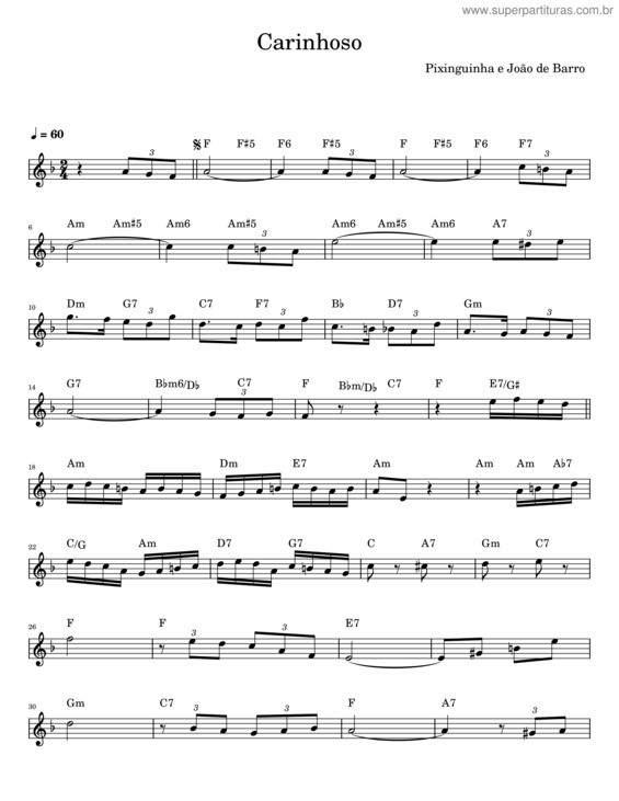 Partitura da música Carinhoso – Pixinguinha v.32