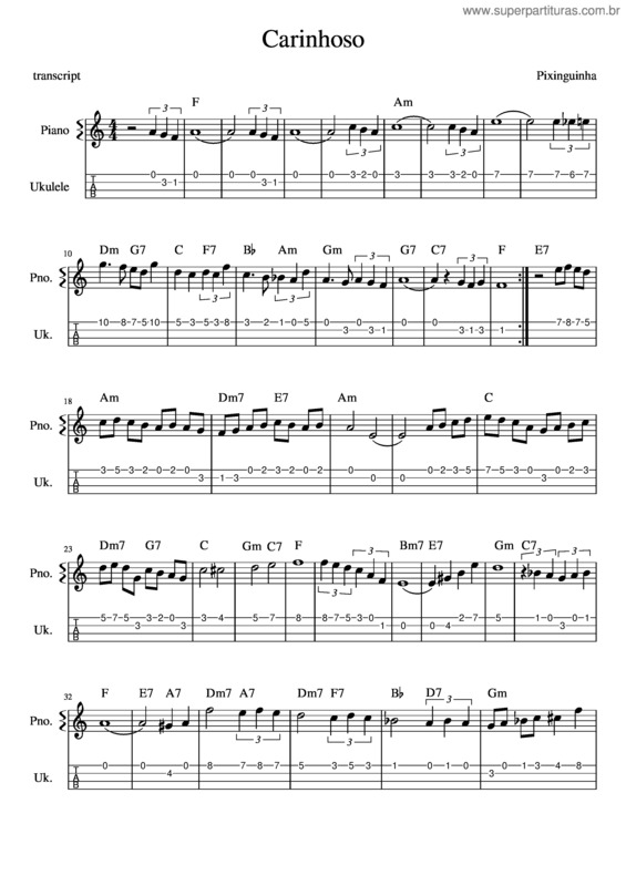 Partitura da música Carinhoso – Pixinguinha v.6