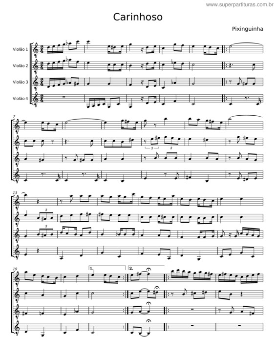 Partitura da música Carinhoso – Pixinguinha v.8